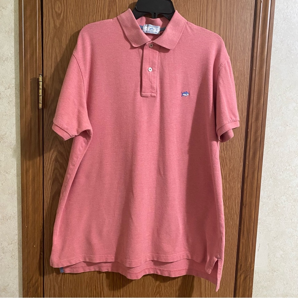 Southern Tide Skipjack Polo Shirt L Coral Pink Short Sleeve
